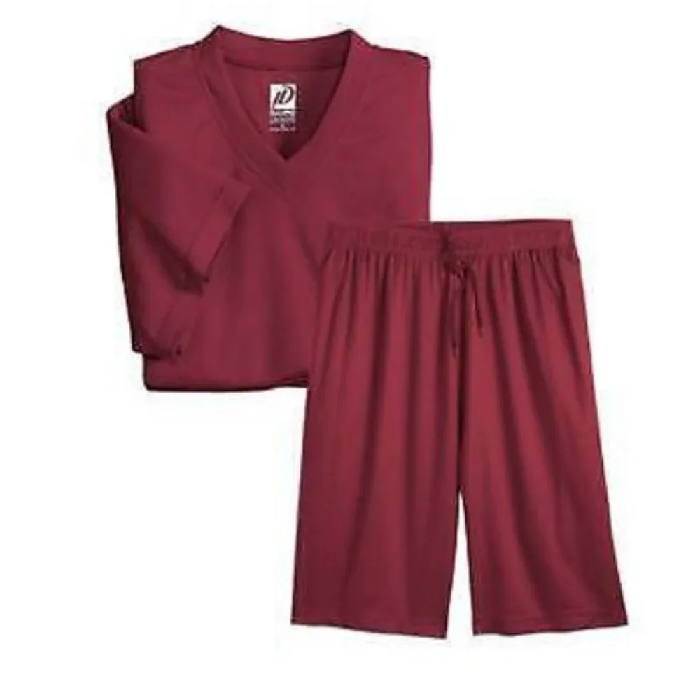 NEW  Mens Sz Medium Burgundy Insta Dry Shirt & Elastic Waist Shorts Lounge Set